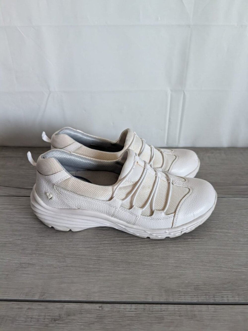 Align By Nurse Mates White Leather Sneakers Nurse Elastic Laces Womens Sz 8 M
